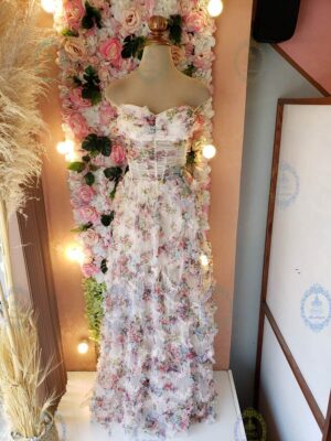 vestido largo tul flores