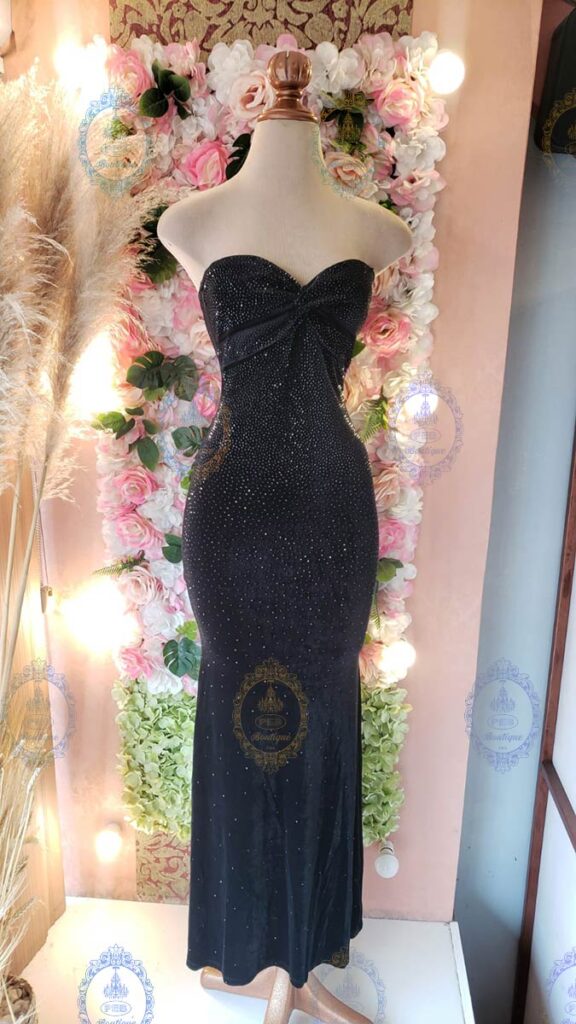 vestido largo brillos tipo gamuza