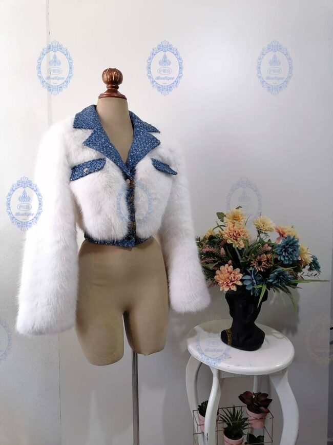 chamarra mezclilla con peluche y lentejuela